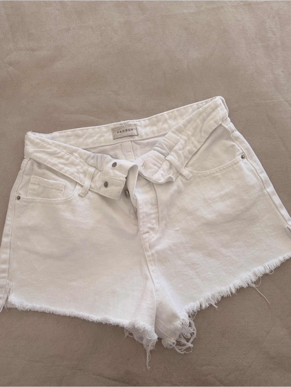 PacSun White Frayed Hem Denim Shorts